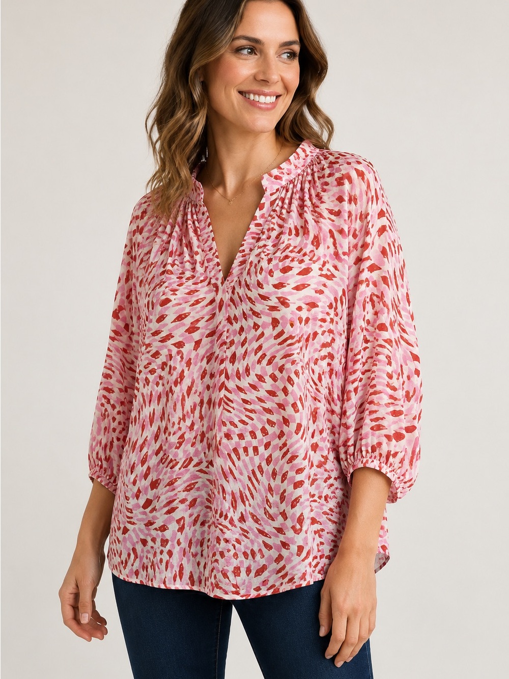 ivy jane Pink & Red Swirl Print Roll-Tab Tunic